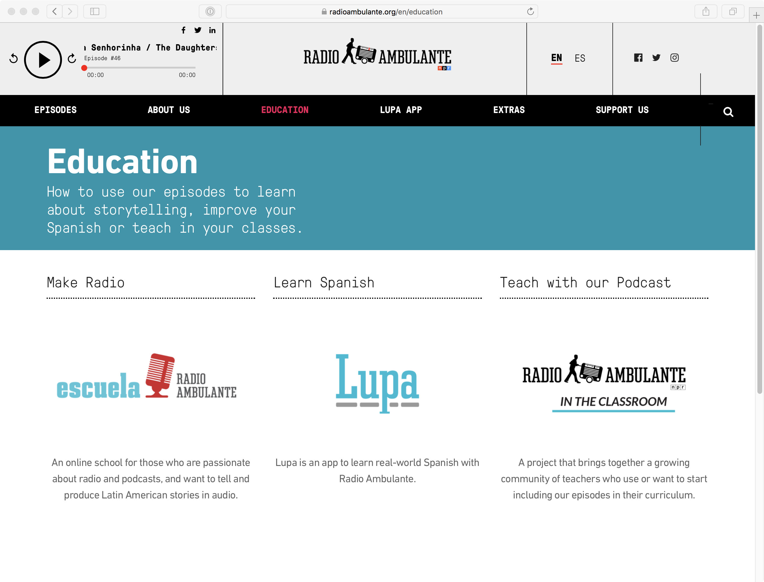 Radio Ambulante Website - Education